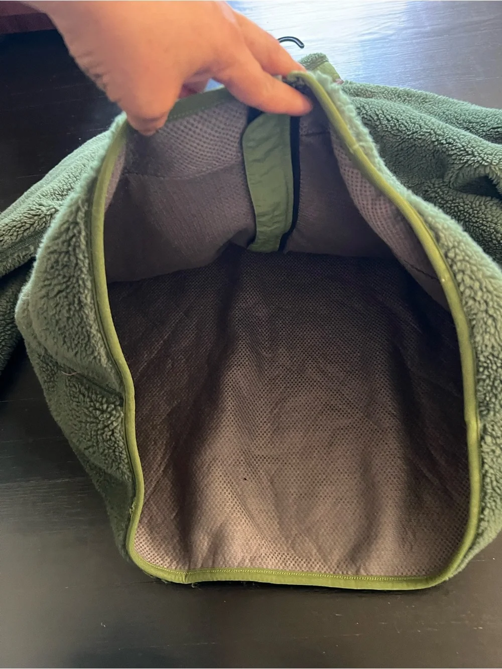 Patagonia Olive Green Sherpa Fleece Jacket with Lime Pocket